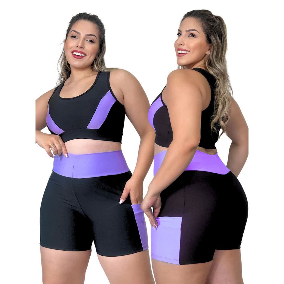 Conjunto Fitness Top + Short com Bolso Roupa de academia feminina Treino