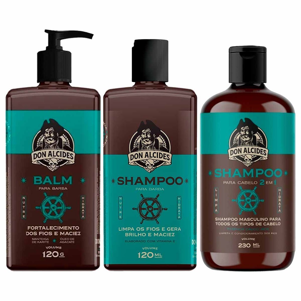 Kit Balm Shampoo e Shampoo 2 em 1 Calico Jack Don Alcides