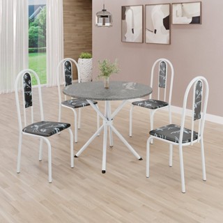 Conjunto Sala de Jantar Mesa Redonda 70cm Tampo Granito Topázio 4 Cadeiras Linda Yescasa Preto Floral/Branco em Oferta na Shopee