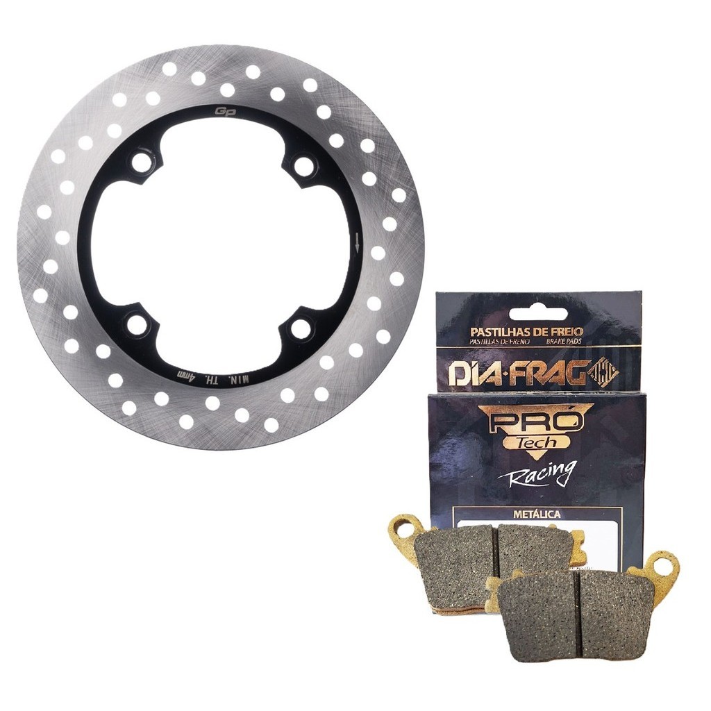 Disco de Freio Traseiro Cb 600f Hornet Sem Abs 2008 A 2014 + Pastilhas Pro Tech Racing (Metálica) Diafrag