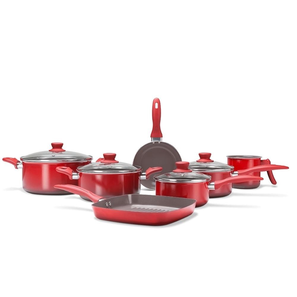 Jogo de Panelas Antiaderente Life Easy 7 Peças Vermelho Brinox em Oferta na Shopee