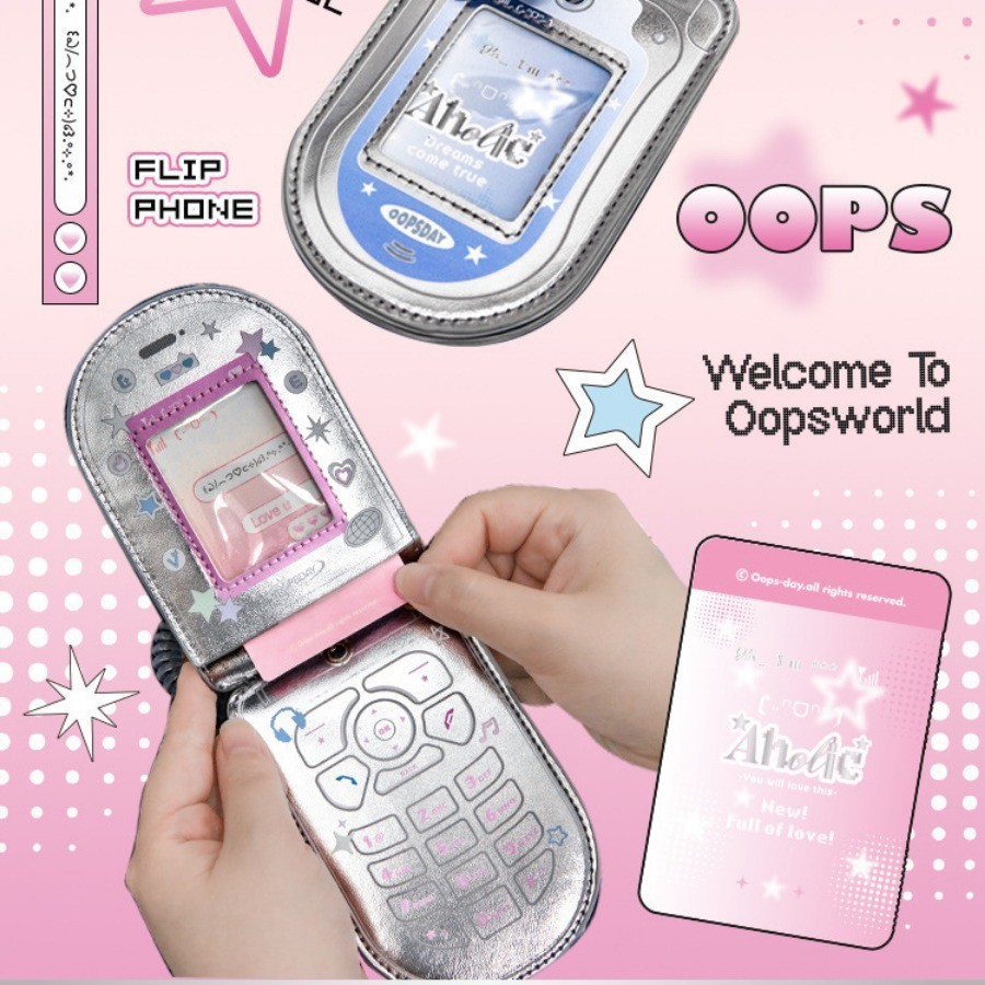 Silver Card Holders Rosyposy Flip Mobile Phone Shape Caixa De Cartão Estilo Coreano Pequena Pingente Presente