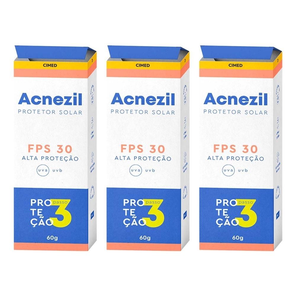 Kit 3 und Protetor Solar Acnezil FPS 30 Oil Control 60 g em Oferta na Shopee