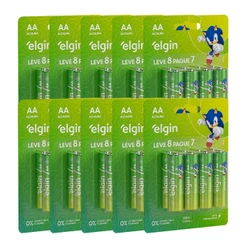 80 Pilhas Alcalina Aa Pequena 1,5v 2a LR6 10 Cartelas Elgin