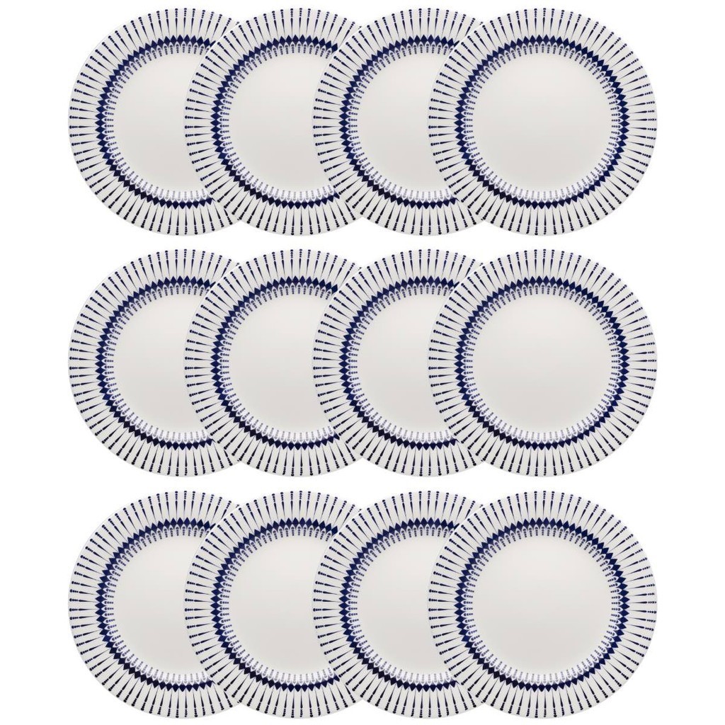 Kit Jogo 12 Pratos Rasos Biona Colb em Cerâmica Decorada 26 cm - Oxford em Oferta na Shopee