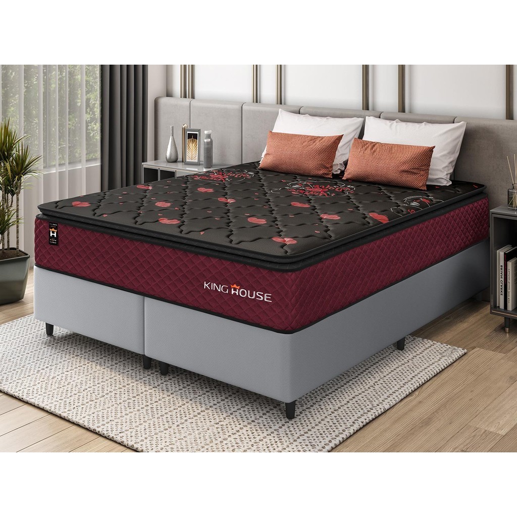 Conjunto Cama Box c/ Molas Ensacadas Toronto Vermelho Queen 158x198x66 em Oferta na Shopee