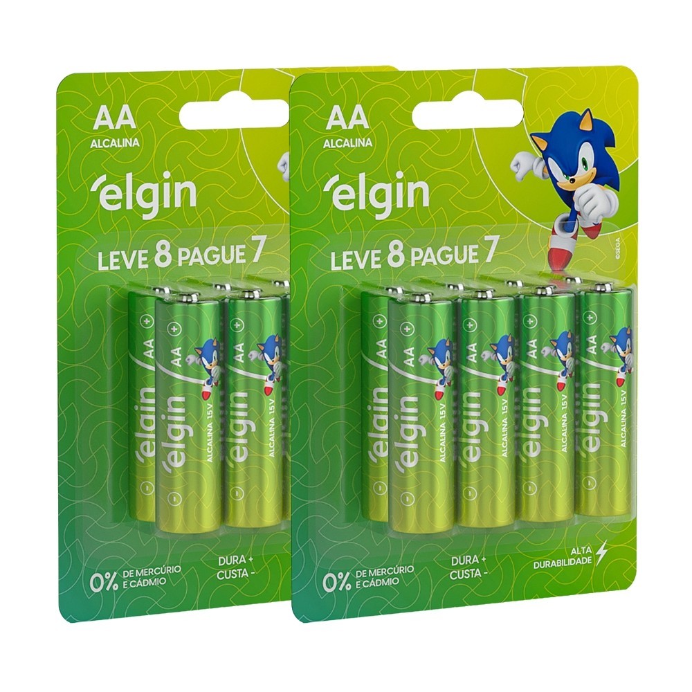 16 Pilhas Alcalina Aa Pequena 2a 1,5v LR6 8 Cartelas Elgin3 em Oferta na Shopee