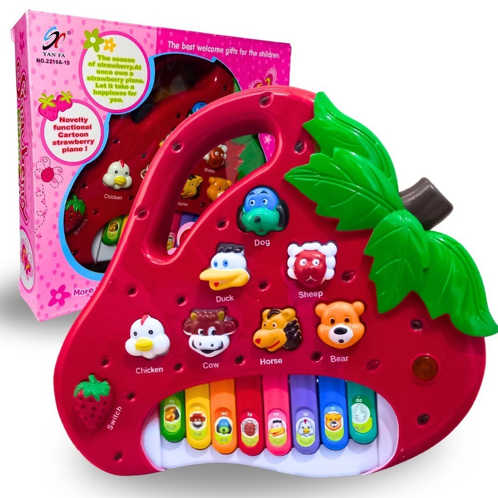 Piano Teclado Musical Morango Com Luz Sons Educativo