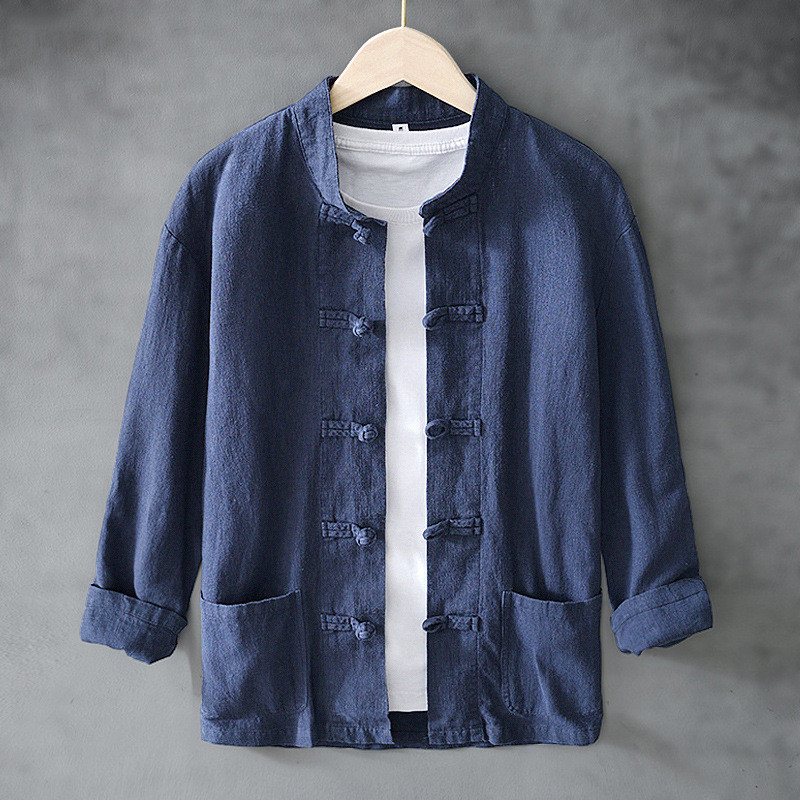 Estilo chinês masculino usar fivela de algodão linho Tang terno jaqueta novo estilo chinês chá Zen terno estilo Retro La