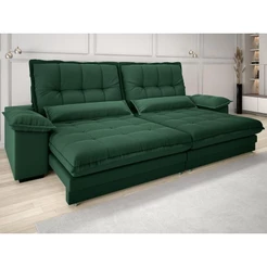 Sofá Bergamo 2,90m Assento Retrátil e Reclinável Velosuede Verde - NETSOFAS