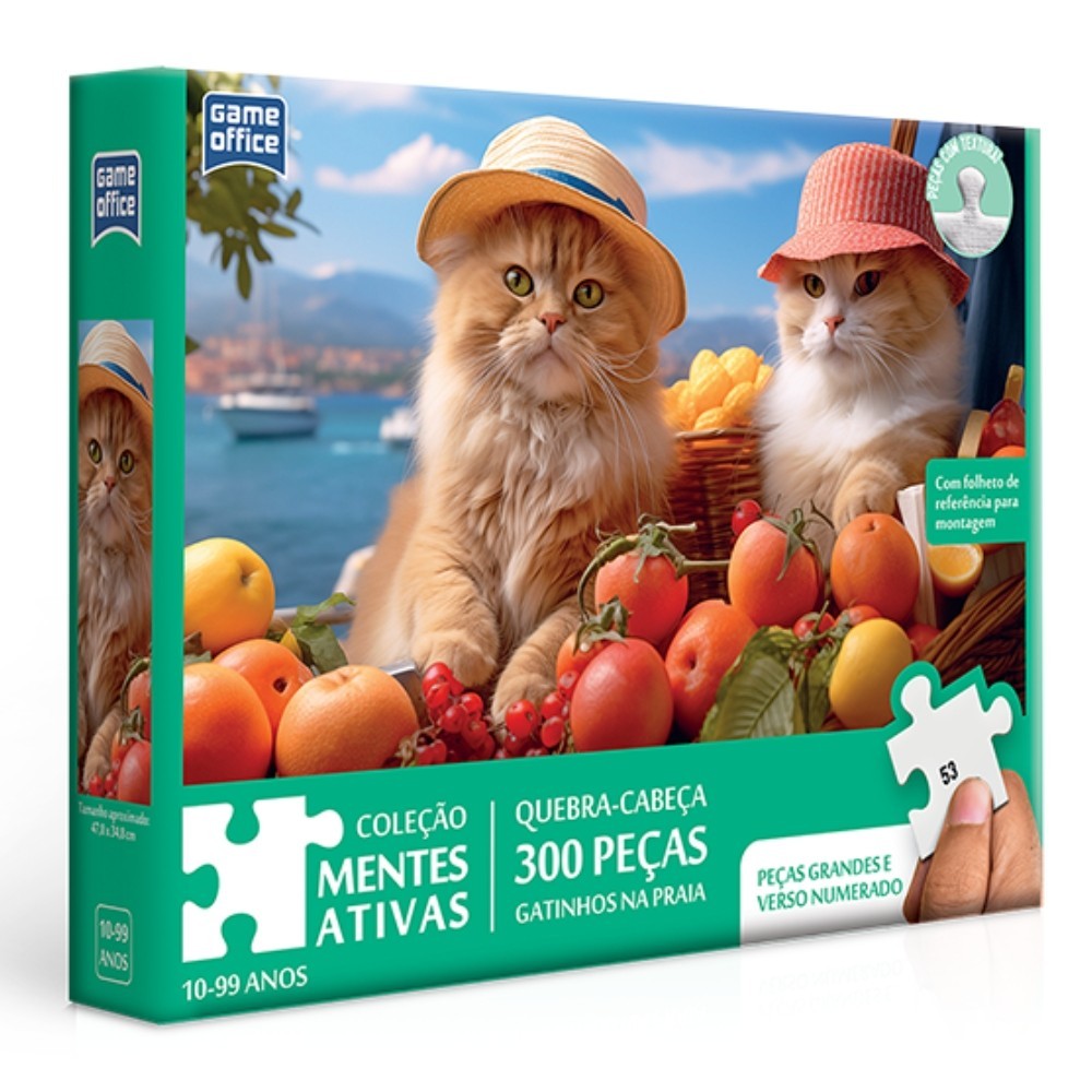 QUEBRA CABEÇA GATINHOS NA PRAIA 300 PEÇAS TEXTURADAS GAME OFFICE TOYSTER PUZZLE MENTES ATIVAS GATOS