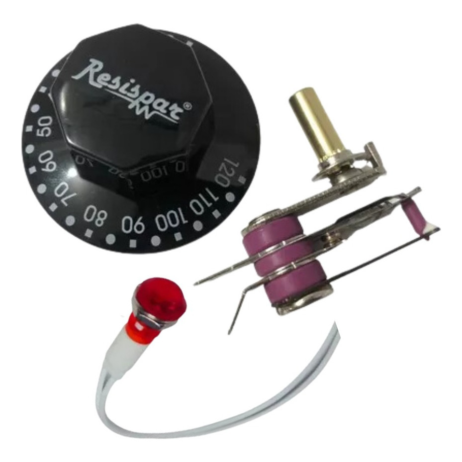KIT TERMOSTATO C/ BOTÃO 120°C LÂMPADA P/ ESTUFA SALGADO 220V