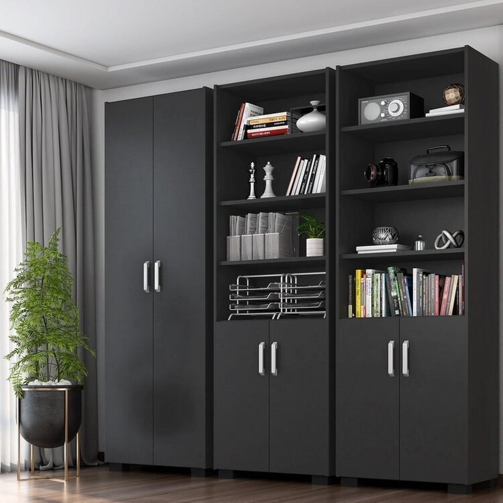 Armário Estante Multiuso Office Livreiro com 6 Portas 181,5cm Preto - Home & Living