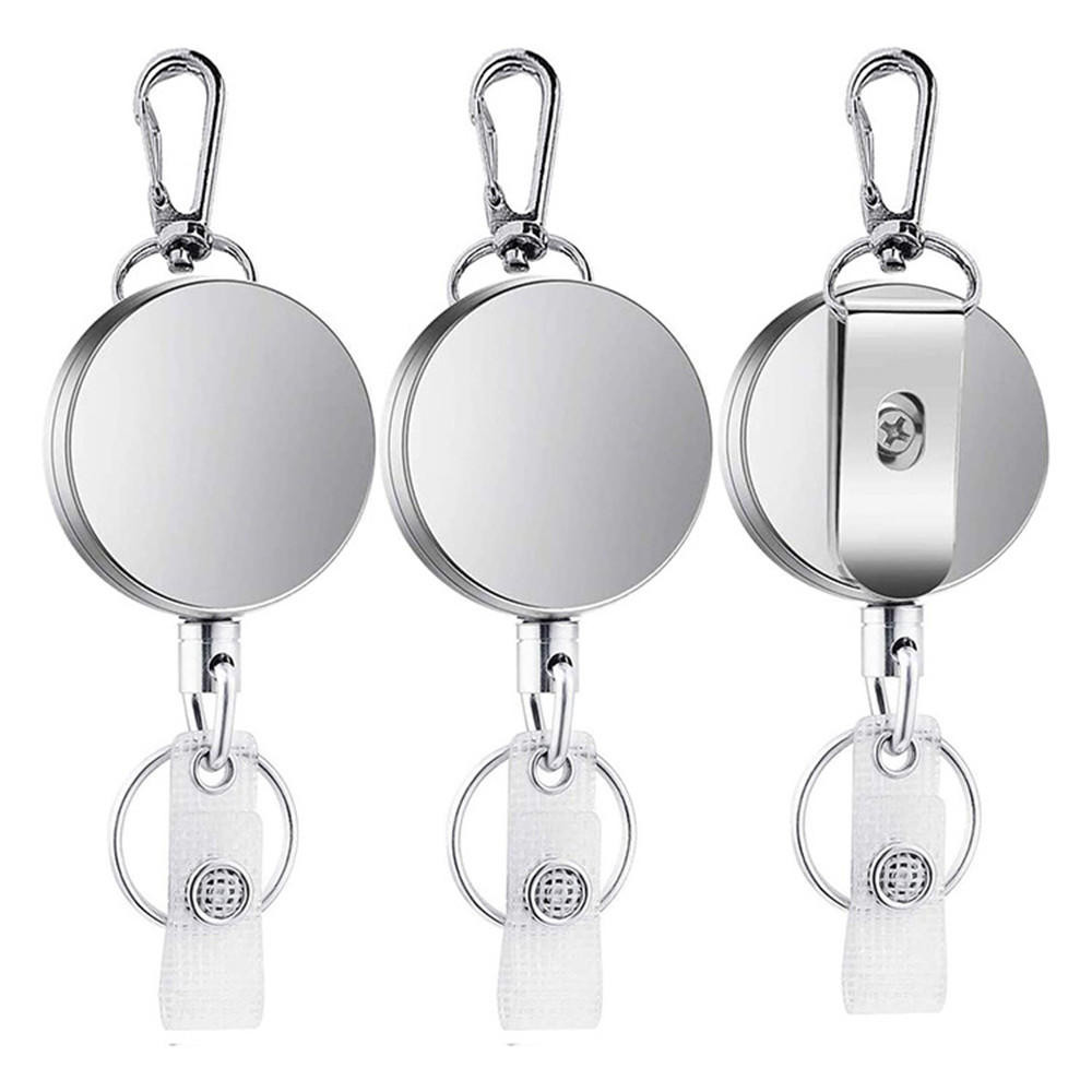 1PC Porta Crachá Retrátil De Metal Com Cabo E Mosquetão-Chaves (Prata) em Oferta na Shopee