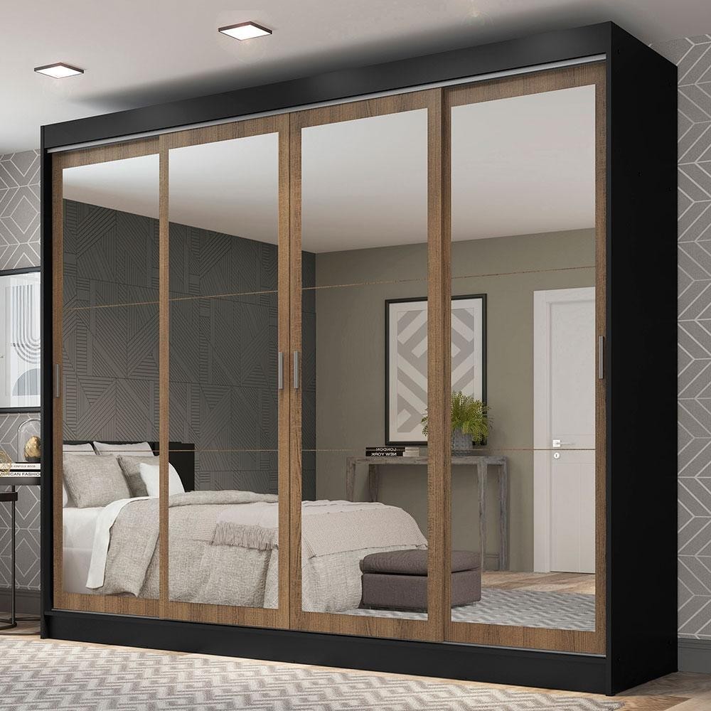 Guarda-Roupa Casal Madesa Austin 4 Portas de Correr de Espelho 3 Gavetas em Oferta na Shopee