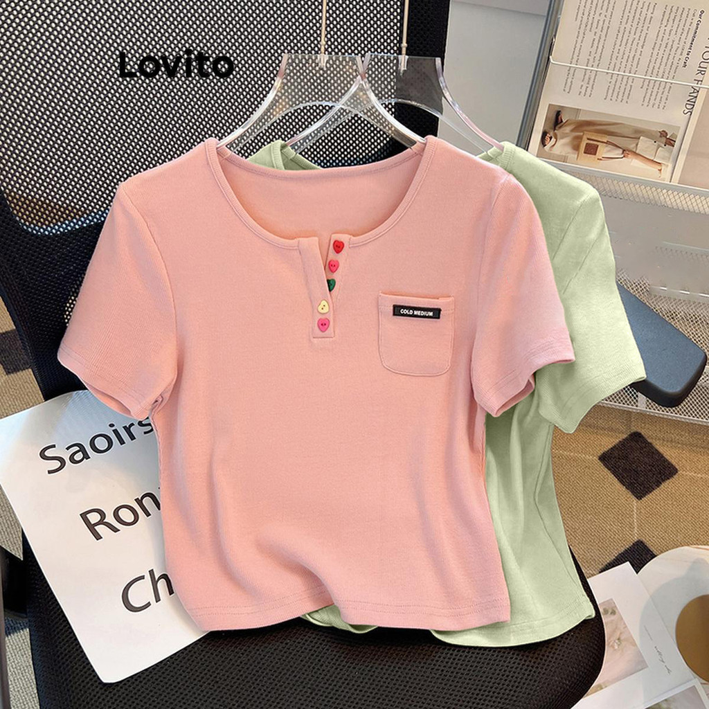 Lovito Camiseta Casual Com Bolso Liso Colorblock Para Mulheres LNE56711 - Women Clothes