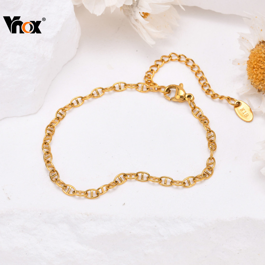 Pulseira De Corrente Artesanal Vnox Para Mulheres , Hipoalergênica De Aço Inoxidável Em Ouro 18K , Presente De Joias Da
