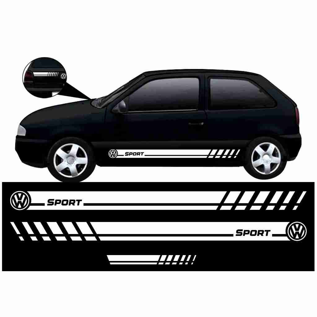 KIT 3 Adesivos Gol Bola G2 Faixa Lateral Sport 2 4 Portas Acessórios Personalizado Tuning BRANCO VW85