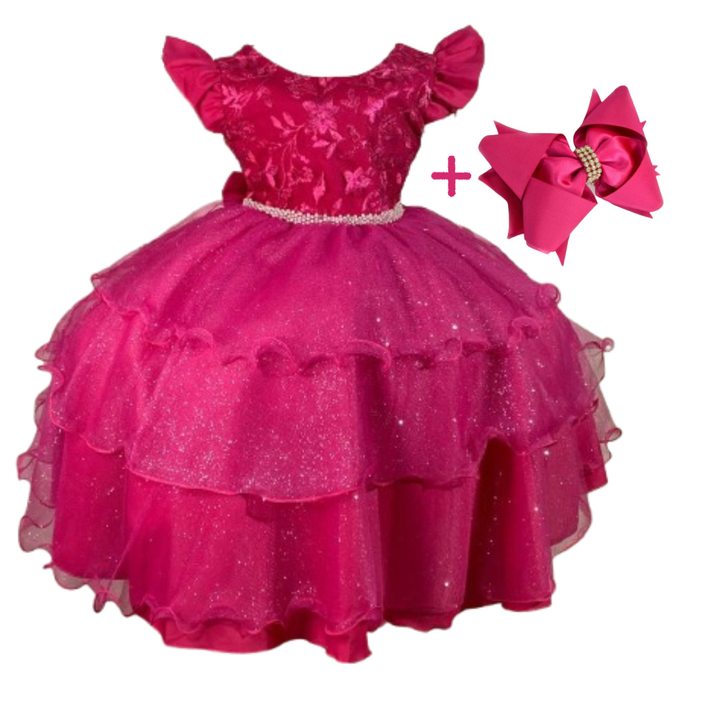 VESTIDO INFANTIL PINK LINHA LUXO CASAMENTOS E EVENTOS ACOMPANHA LAÇO DE CABELO D5008 em Oferta na Shopee