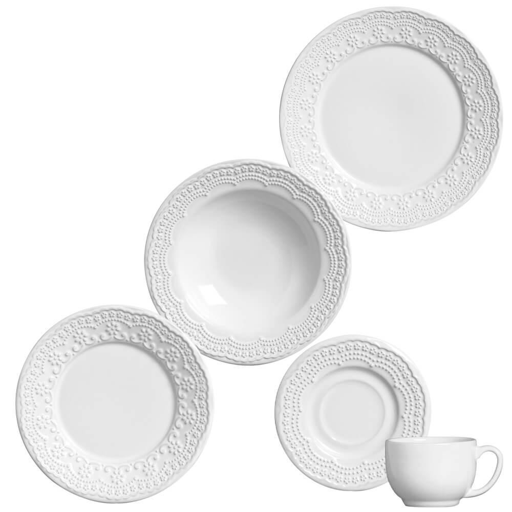 Jogo de Jantar 30 peças Branco Cerâmica Madeleine Porto Brasil em Oferta na Shopee