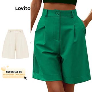 (KOL‘s pick) Lovito Casual Shorts Plissados Liso com Bolsos para Mulheres LNL43146 em Oferta na Shopee