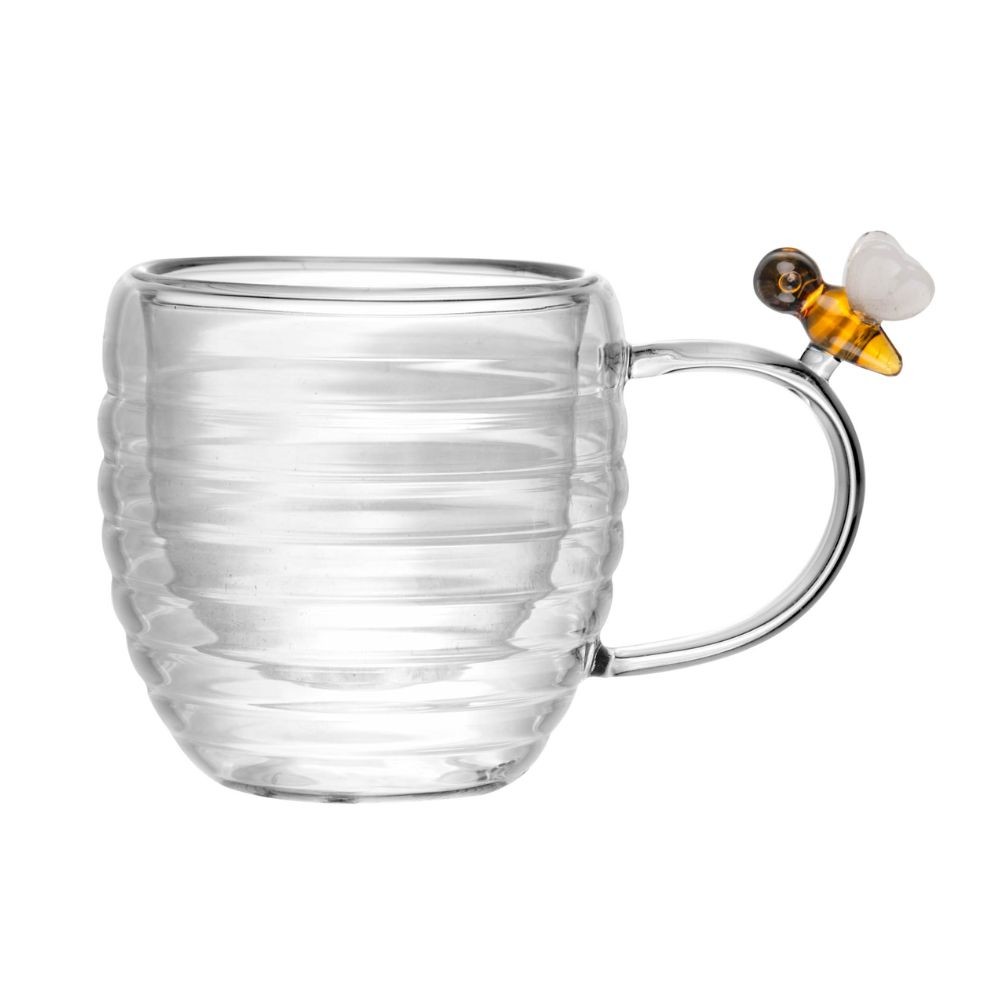 Jogo 6 Xícara de Café Vidro Parede Dupla Abelha Lovely Bee 80ml Lyor
