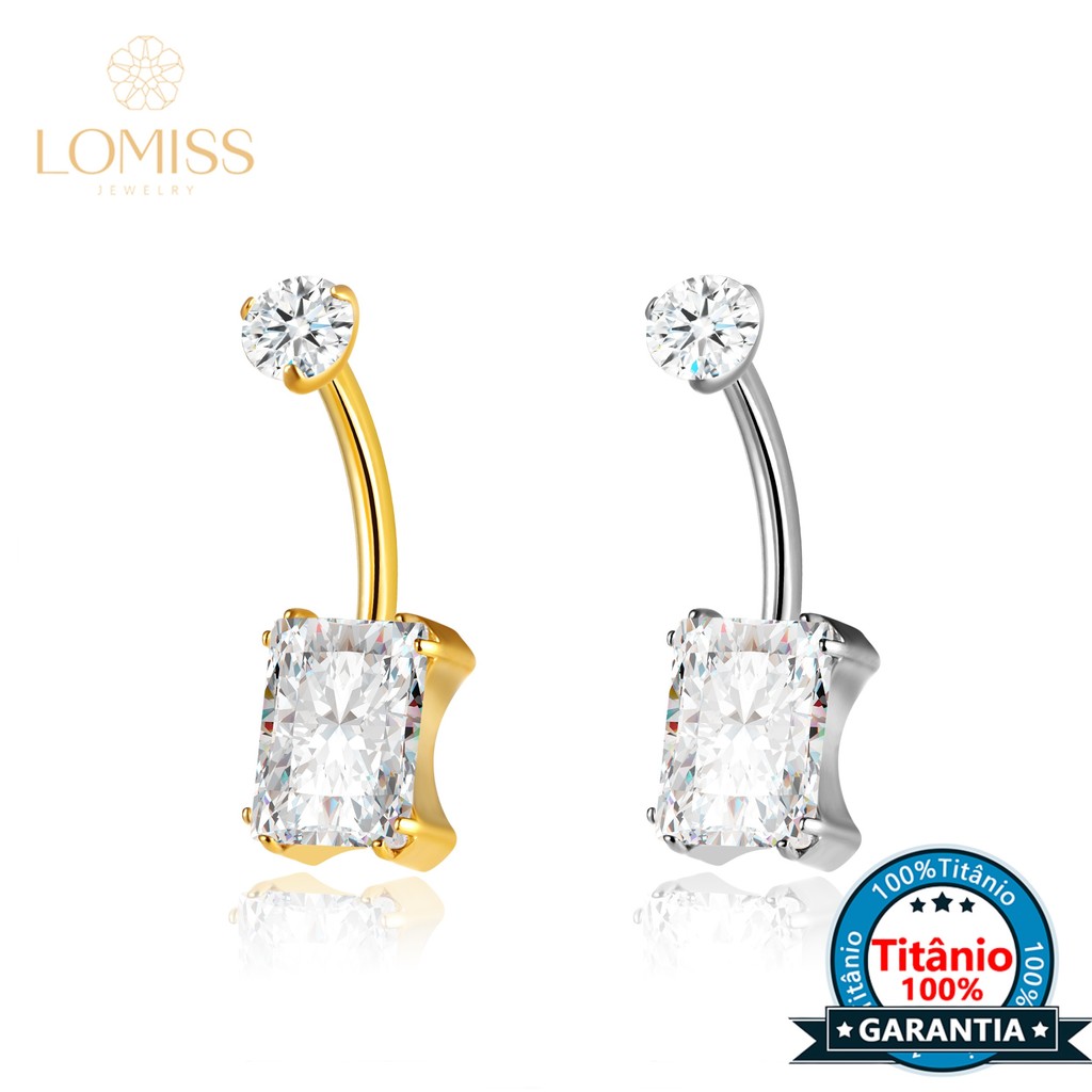 Piercing Banana Umbigo Titânio Zircônia Quadrada Cravejada em Oferta na Shopee