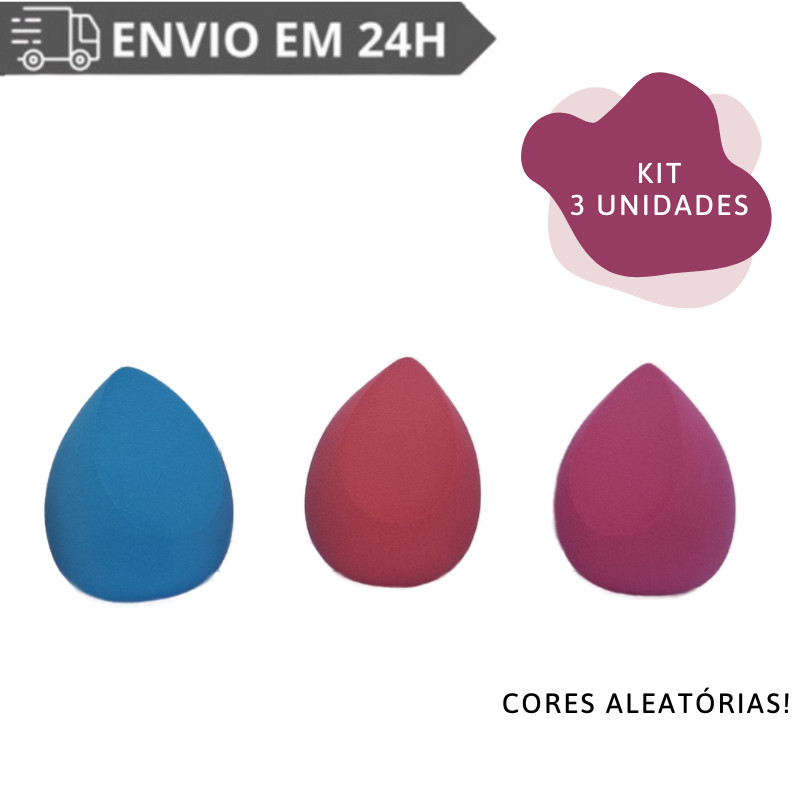 Kit 3 Esponja Make Friends Gota Chanfrada para Maquiagem 4x6cm Cor Sortida Claudia Leitte