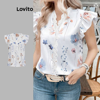 Lovito Casual Blusa Ditsy Floral Ruffle Neck Blusa De Verão Para Mulheres L112ED827