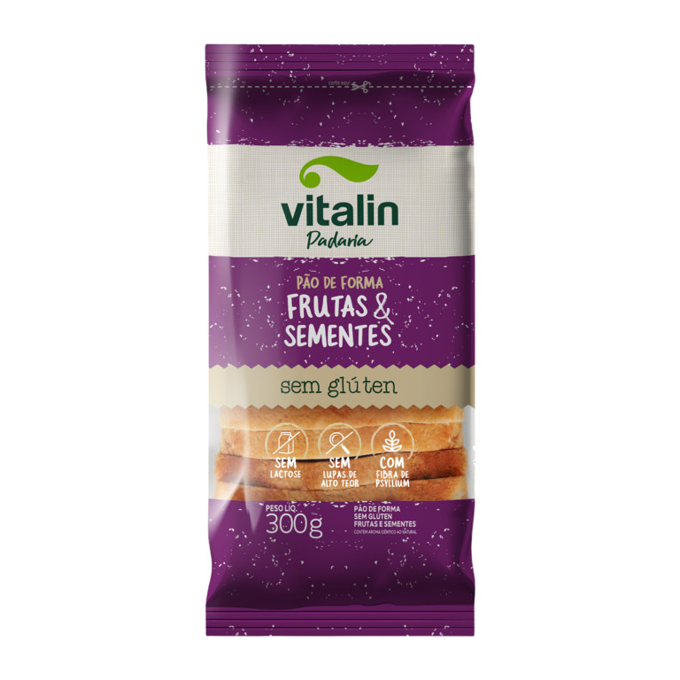 Pão de Forma Frutas e Sementes Sem Glúten 300g - Vitalin