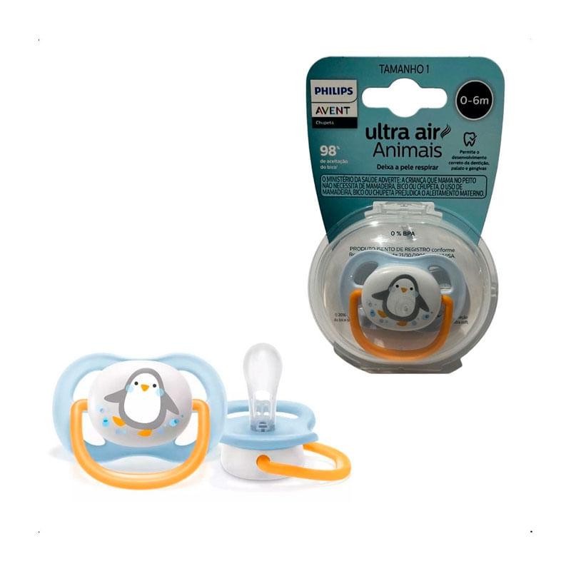 Chupeta Ultra Air Philips Avent 0-6 Meses Pinguim Azul 1 Unidade em Oferta na Shopee