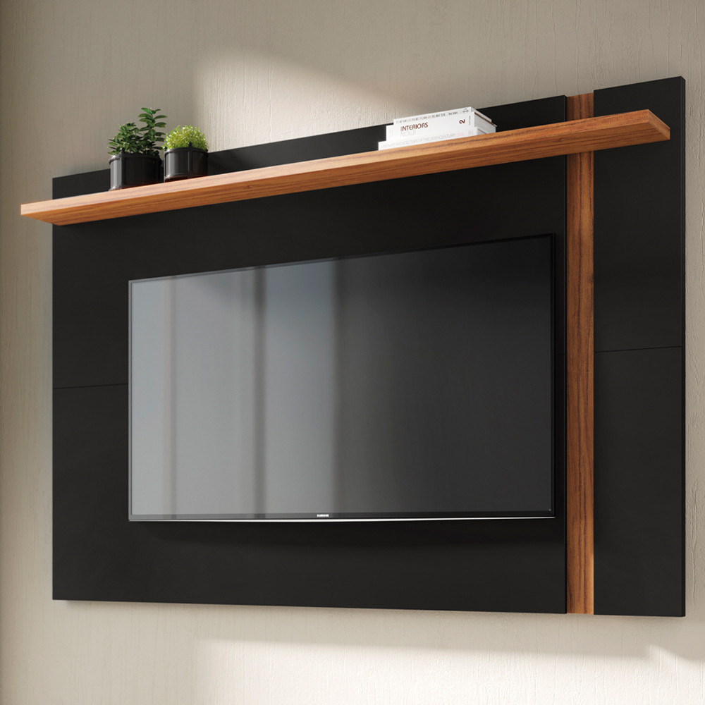 Painel Para TV 70 Pol Extensível 180cm Lara C04 Preto Fosco Noce Milano - Lyam Decor
