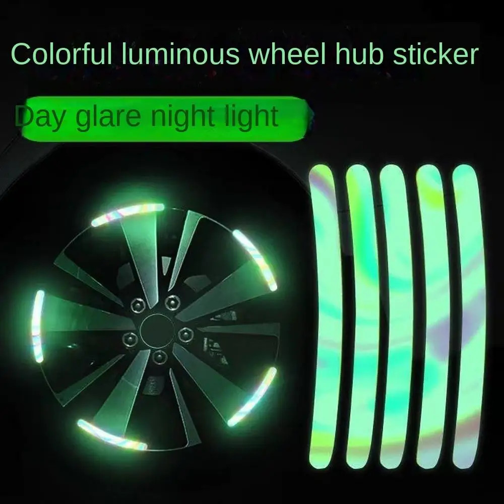 20 Pçs Cubo Da Roda Adesivo Reflexivo Arco-Íris Fluorescência Luminosa Listra Fita Carro Motocicleta Decalque Noite Cond