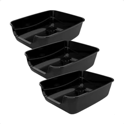 Kit 3 Caixa de Areia Gatos Grande 62x50x20 Furba Jumbox Pet Injet - Preto