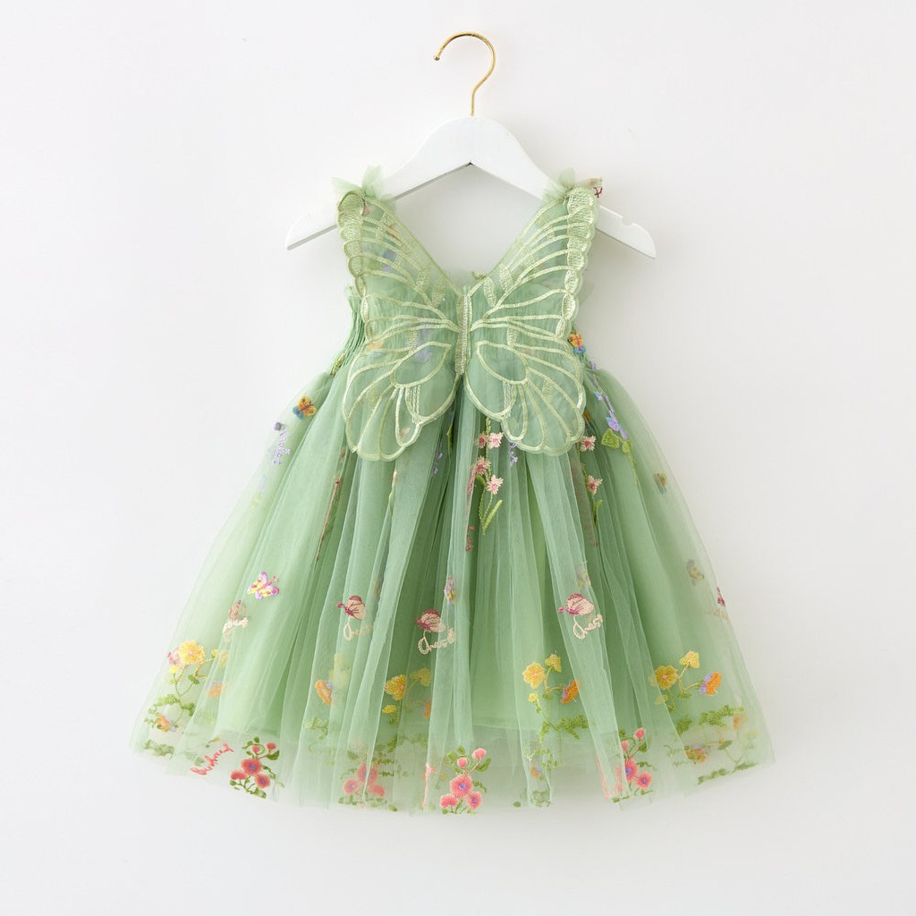 WFRV flor menina verão 1 aniversário festa borboleta asas vestido Vestido princesa elfa doce e bonito com de flores em Oferta na Shopee