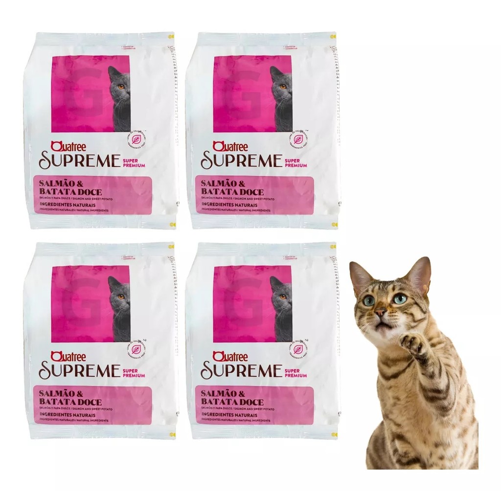 Kit C/4 Ração Quatree Supreme Premium Gato Adulto Salmão 1kg