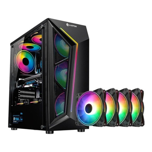 Gabinete Gamer Hayom, Com 4 Fan, Sem Fonte, ATX, Lateral Em Vidro Temperado, Preto - Gb1713