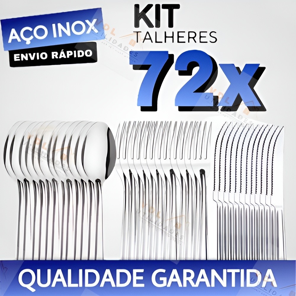 Jogo Conjunto de Talheres 72 peças Aço Inox 24 Facas 24 Garfos de Mesa 24 Colheres De Mesa