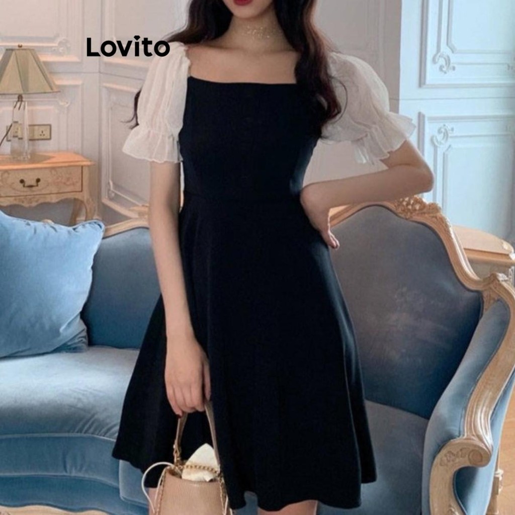 Lovito Vestido elegante e simples com blocos de cores para mulheres LNE83313 - Women Clothes