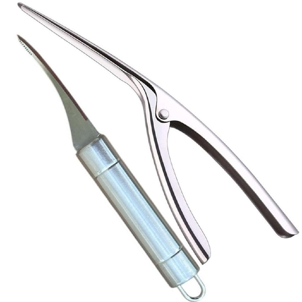 Kit Descascar Limpar Camarão Alicate Faca 2pc Inox Lagostim em Oferta na Shopee