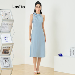 Lovito Elegante Vestido com Amarração na Frente Simples para Mulheres L77ED296