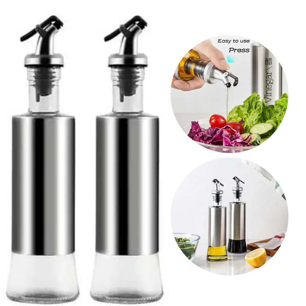 KIT 2 GALHETEIRO PORTA AZEITE VINAGRE OLEO C/DOSADOR INOX