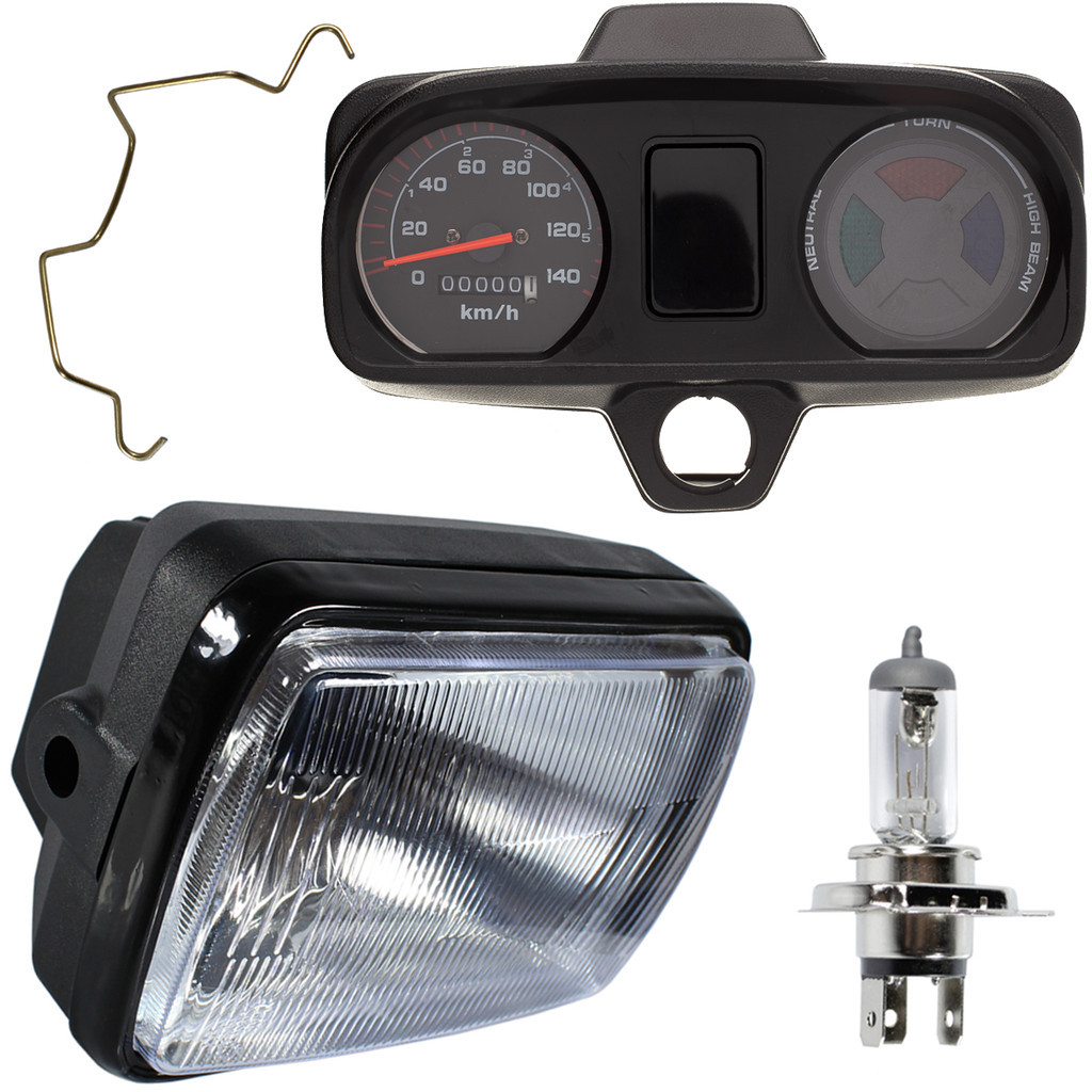 Farol com painel completo CG125 Cargo Titan Today 1989 a 1999 aro preto com lâmpada bloco globo optico