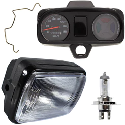 Farol com painel completo CG125 Cargo Titan Today 1989 a 1999 aro preto com lâmpada bloco globo optico
