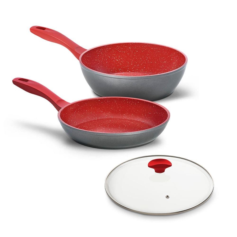 Panelas Sauté Grand e Day By Day com Tampa de Vidro Ichef 24Cm Vermelha - Home & Living