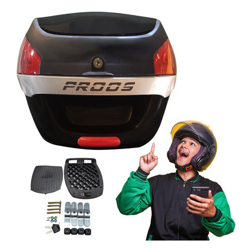 Bau Moto Proos Bauleto 29 Litros Com Base Universal + Cores