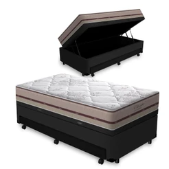 Cama Box Baú com Colchão de Molas Ensacadas D'Angelis Classic + Auxiliar Unique Solteiro 88cm
