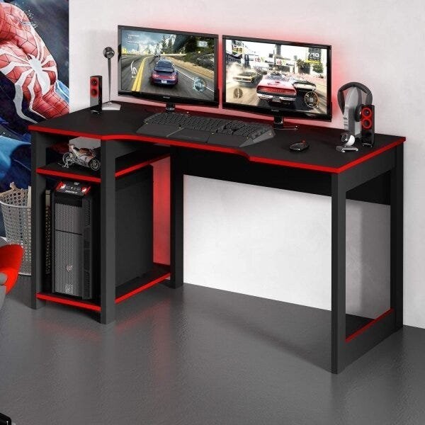 Mesa Gamer Escrivaninha Cyber Tecno Mobili Preto/Vermelho - Home & Living