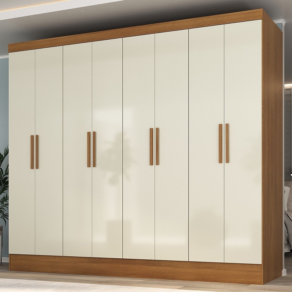 Guarda Roupa Casal 100% MDF 8 Portas 4 Gavetas Jatobá Yescasa Cinamomo/Off White - Home & Living