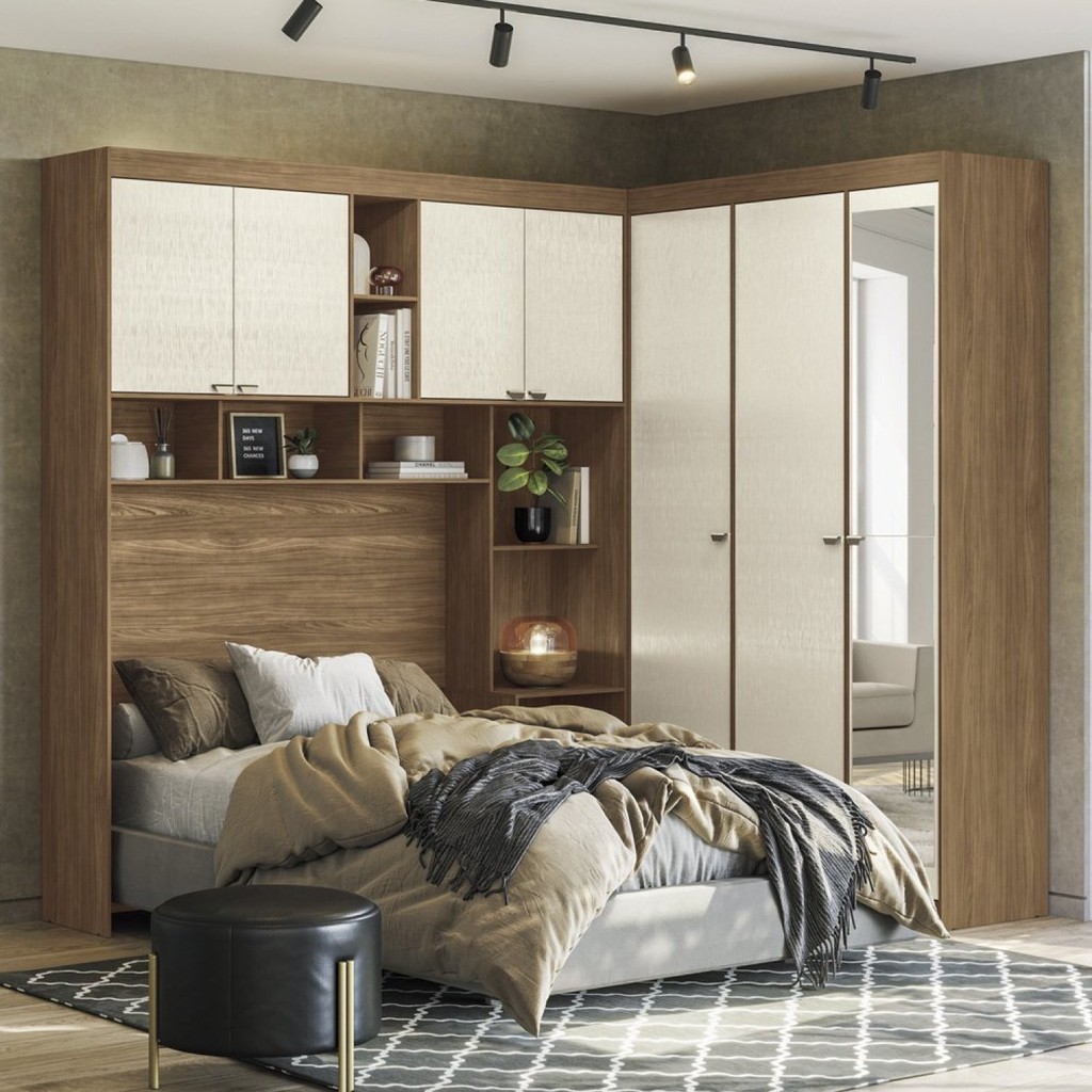 Guarda-roupa Casal Modulado Lugano com Espelho Jatoba/Areia - Mom & Baby